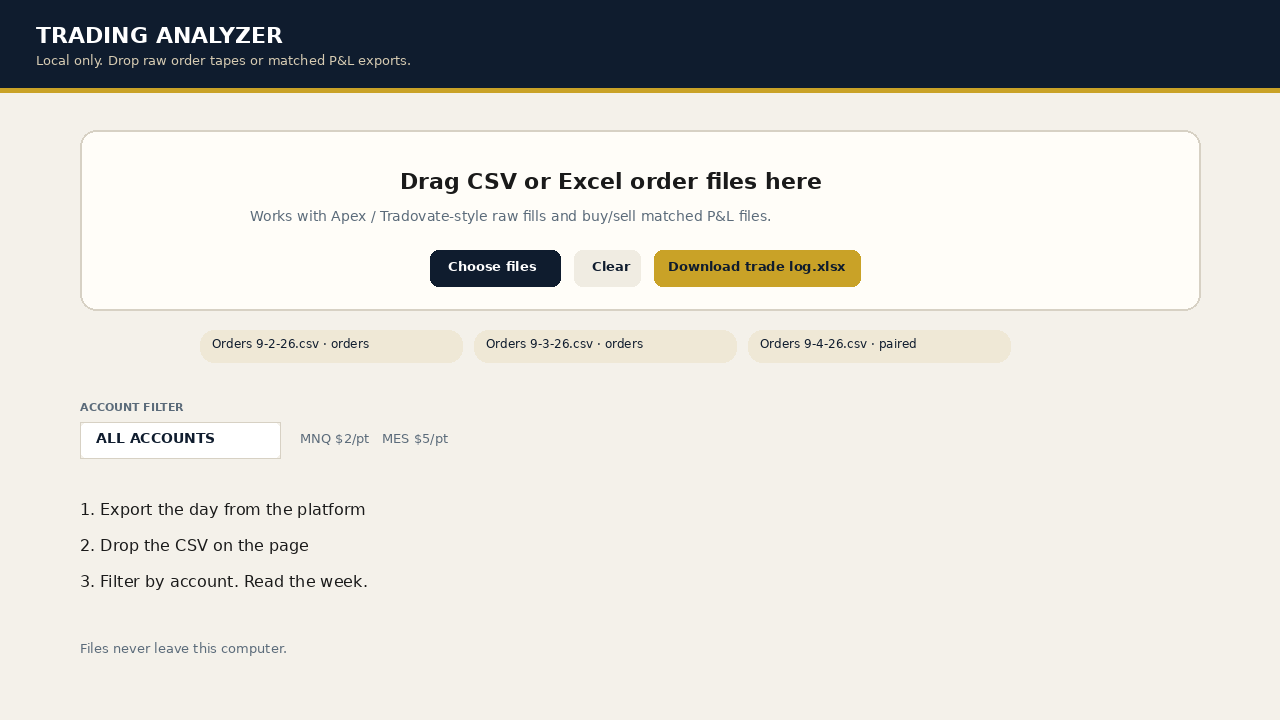 Drop zone for CSV and Excel order files